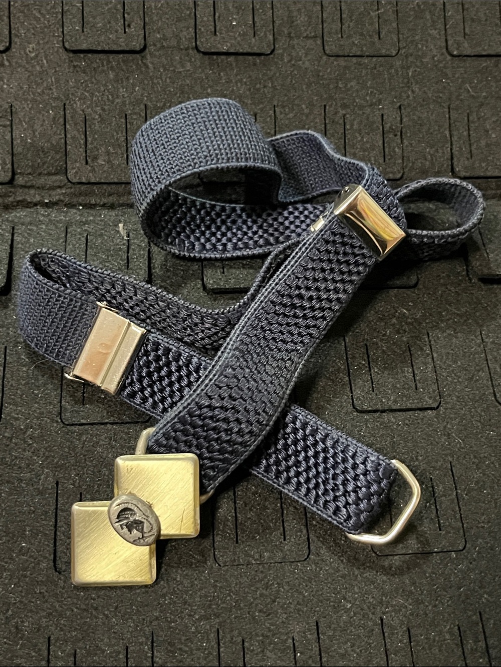 Navy Elastic Braided Belt with Polished Metal Accents
